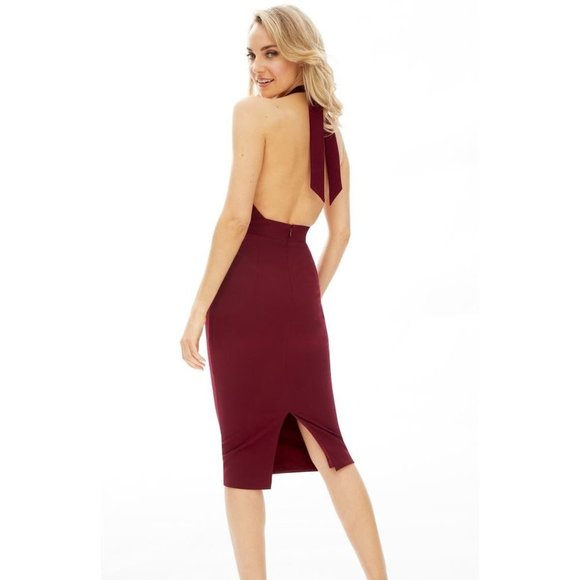 DRESS THE POPULATION Vanessa Halter Dress Burgundy Medium 6-8 NEW - Picture 3 of 11